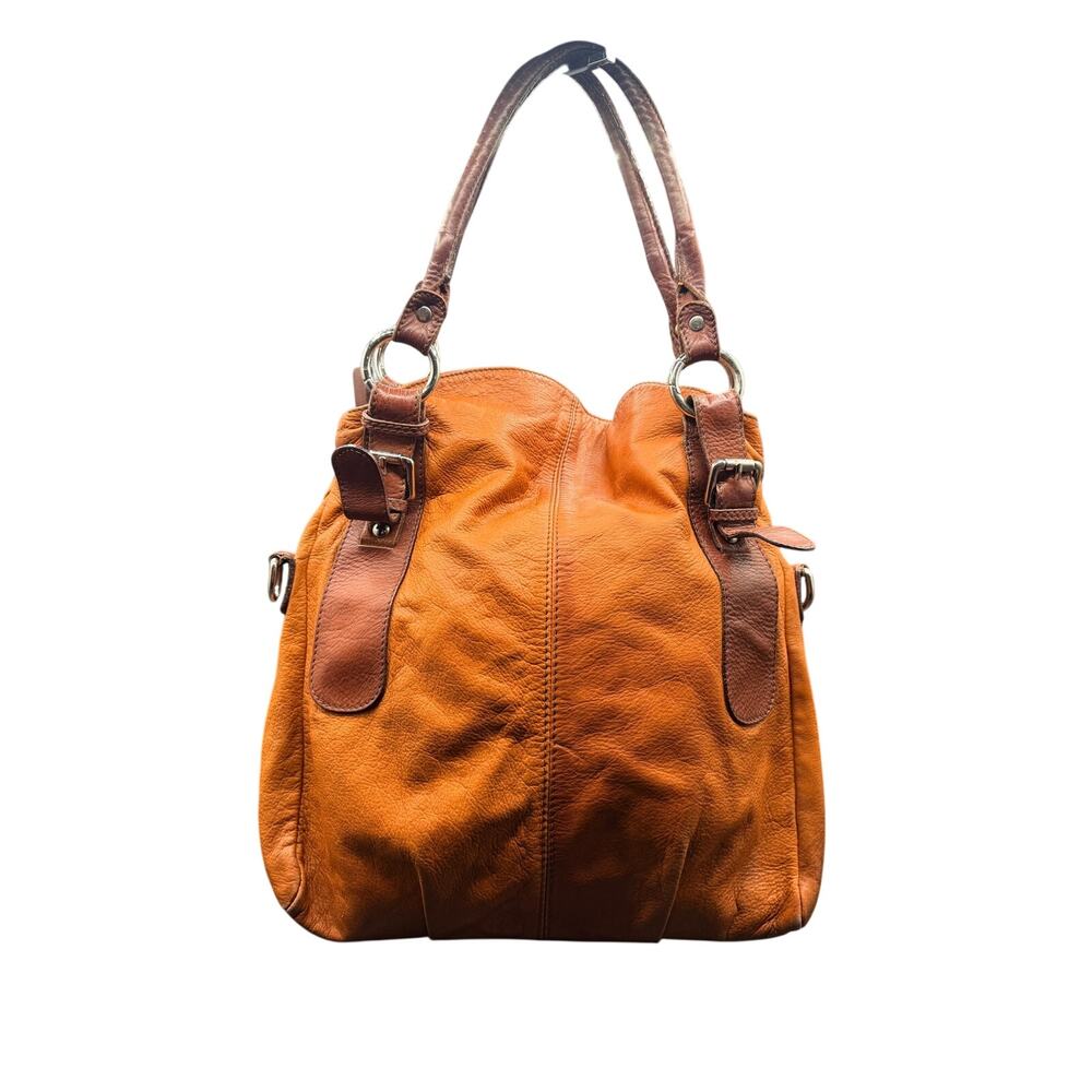 Italian Leather Slouchy Tote Cognac Brown Shoulder Bag Large Boho